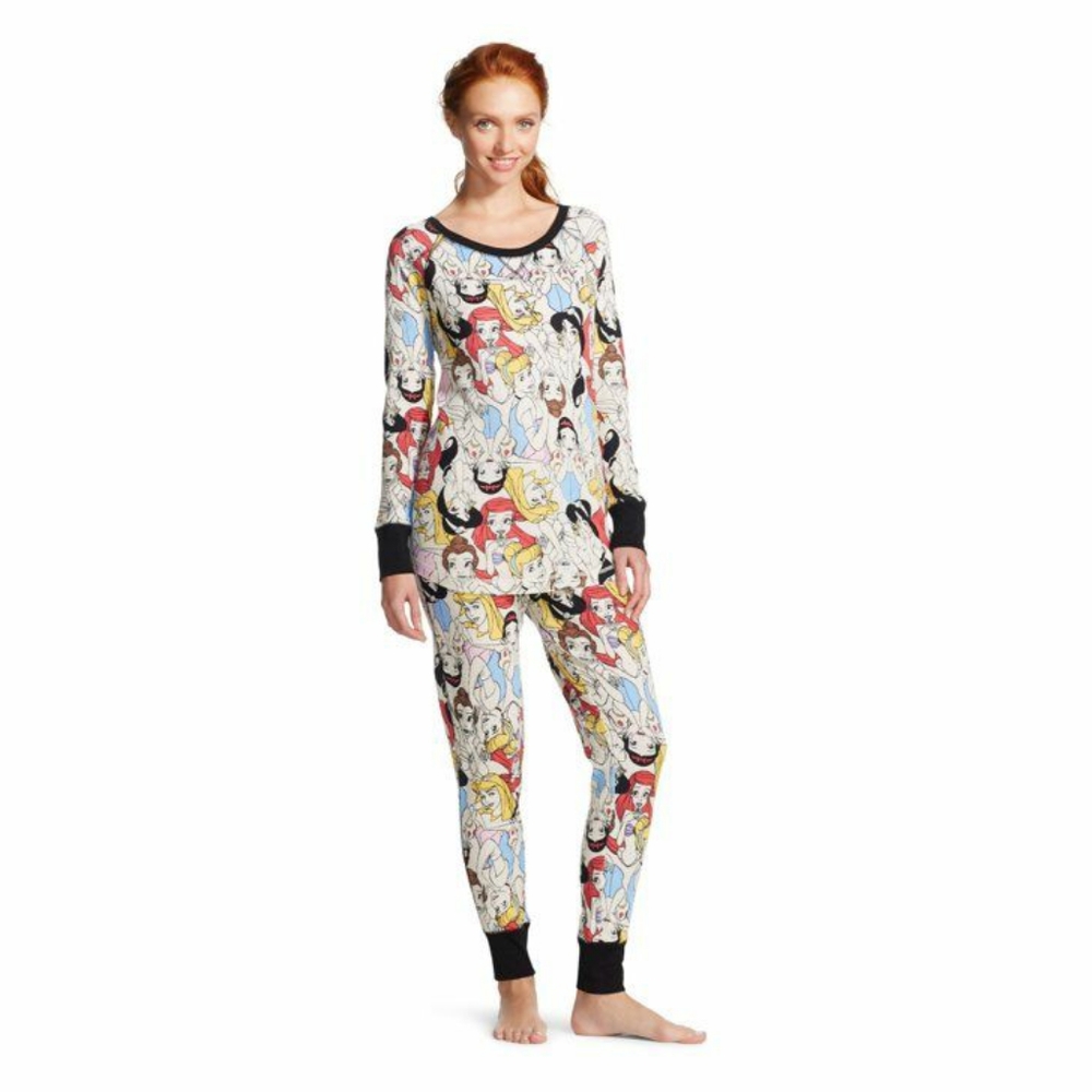 Disney princess thermal waffle pajamas set medium